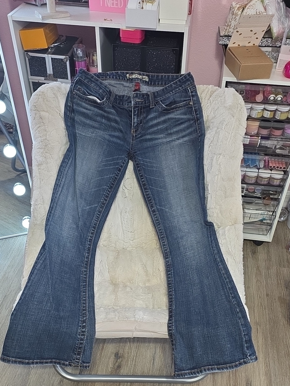 BKE Women's Blue Flare Jeans - Classic Dark Wash
